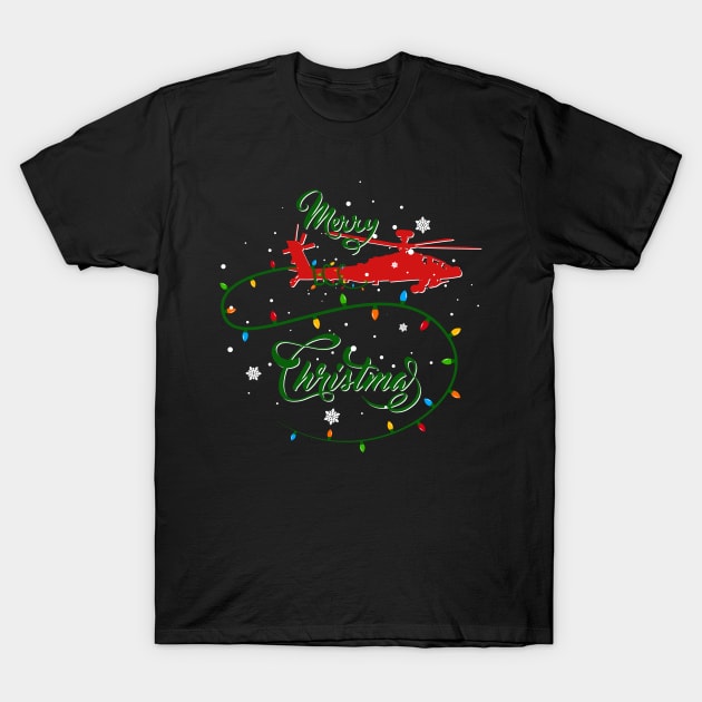 Gun Pilot - AH-64 Apache Merry Christmas T-Shirt by Aviation Designs